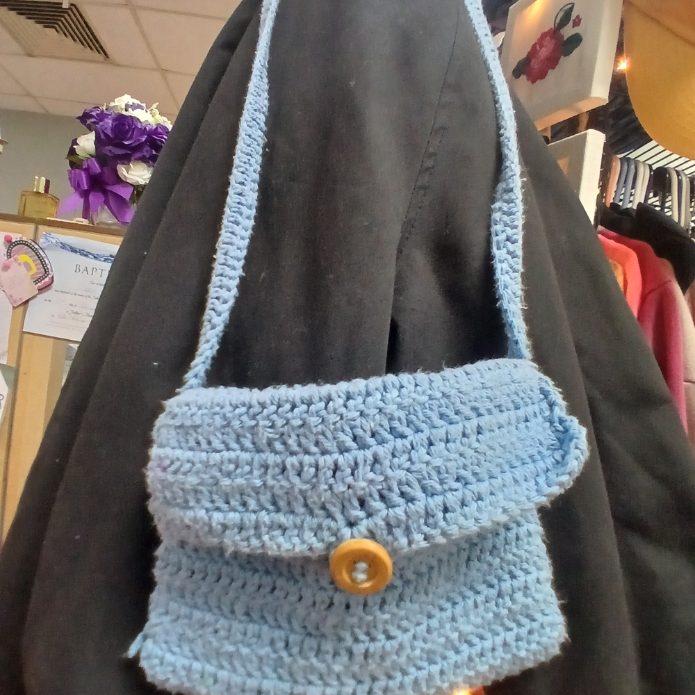 Handcrafted Blue Crochet Shoulder Bag
